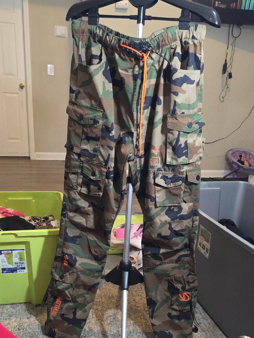 Camo Utility Jumpsuit with Orange Drawcord